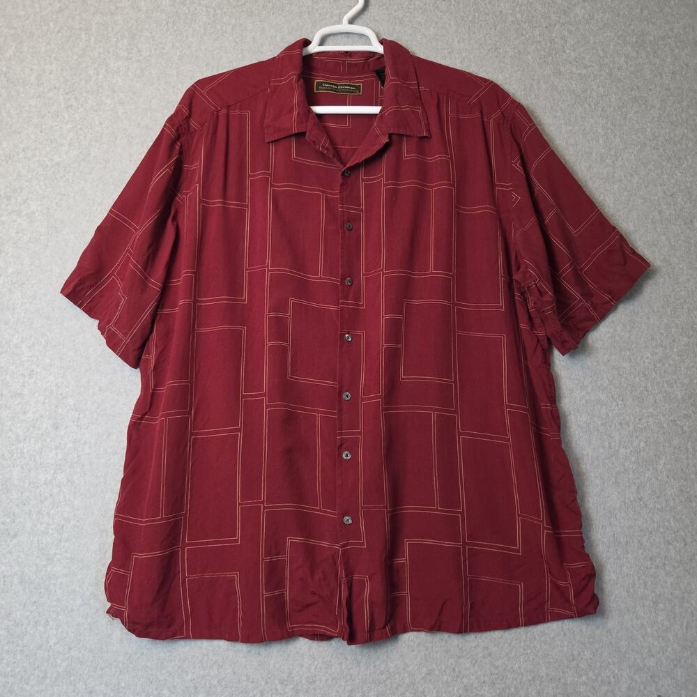 George Foreman 100% Silk Red Geometric SS Casual Button Up Shirt Men's 3XT